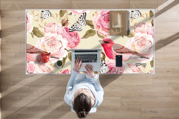 Sous-main bureau Oiseaux fleurs papillons