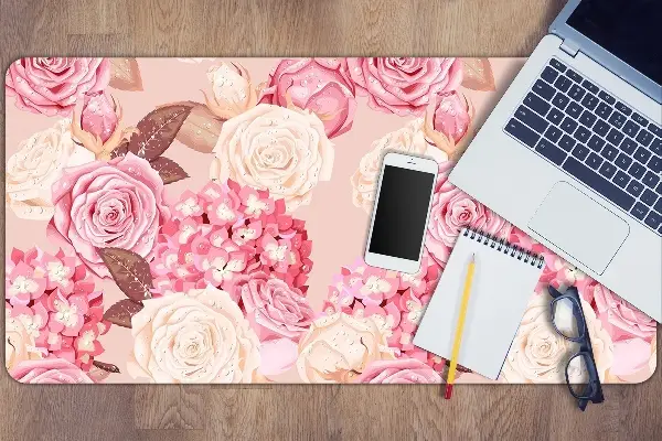 Sous-main bureau Roses et hydranges