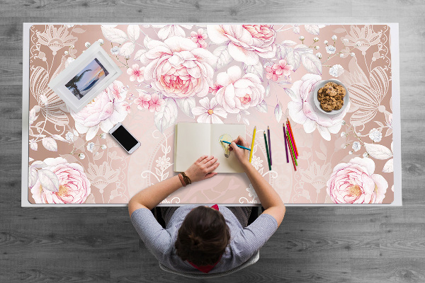 Sous main de bureau roses blanches