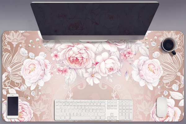 Sous main de bureau roses blanches