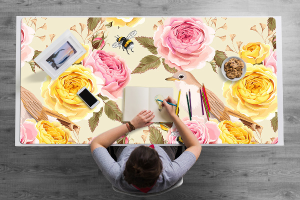 Tapis de bureau Oiseaux et roses