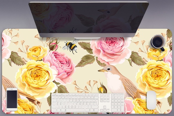 Tapis de bureau Oiseaux et roses