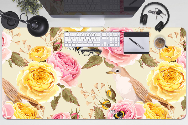 Tapis de bureau Oiseaux et roses