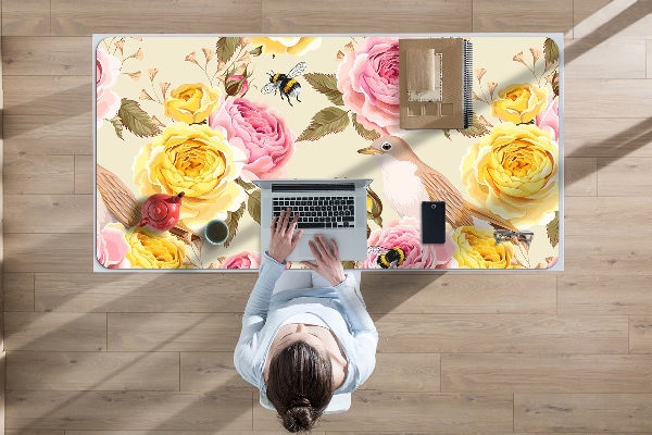 Tapis de bureau Oiseaux et roses