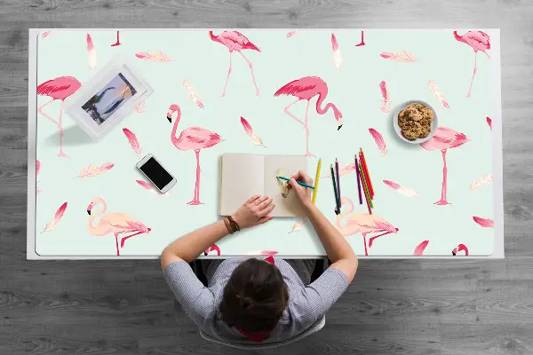 Sous-main bureau Flamants et plumes