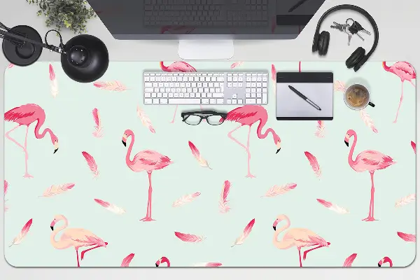 Sous-main bureau Flamants et plumes