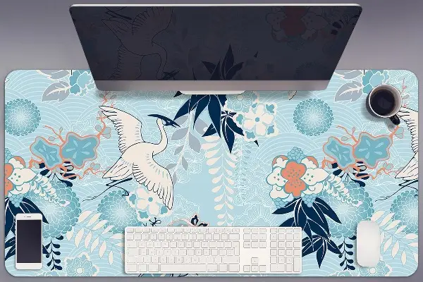 Sous-main bureau Grue et fleurs