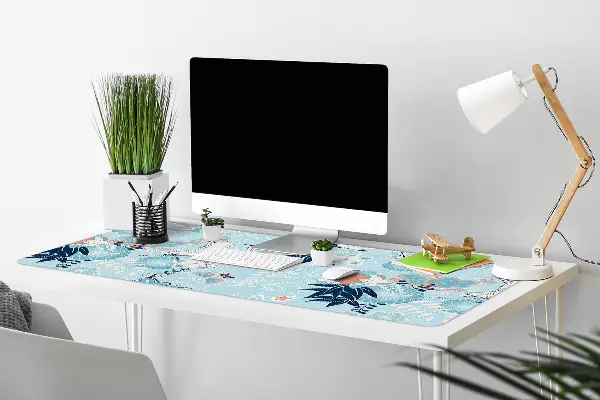 Sous-main bureau Grue et fleurs