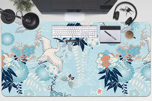 Sous-main bureau Grue et fleurs