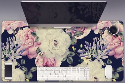 Sous-main bureau Roses blanches Vintage