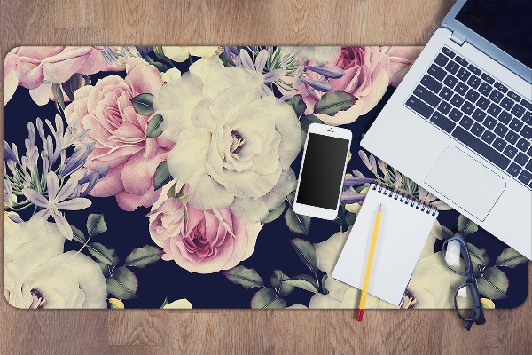Sous-main bureau Roses blanches Vintage
