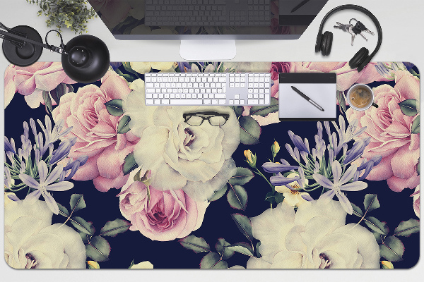 Sous-main bureau Roses blanches Vintage