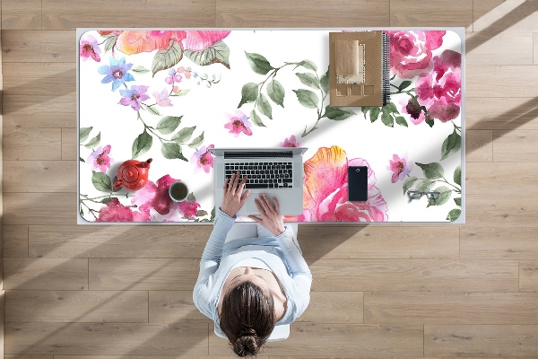 Sous main de bureau Roses aquarelles