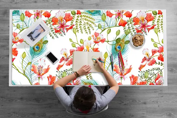Sous main de bureau des plumes de paon