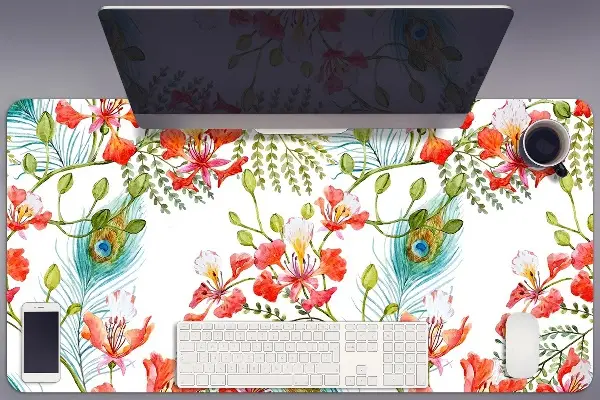 Sous main de bureau des plumes de paon