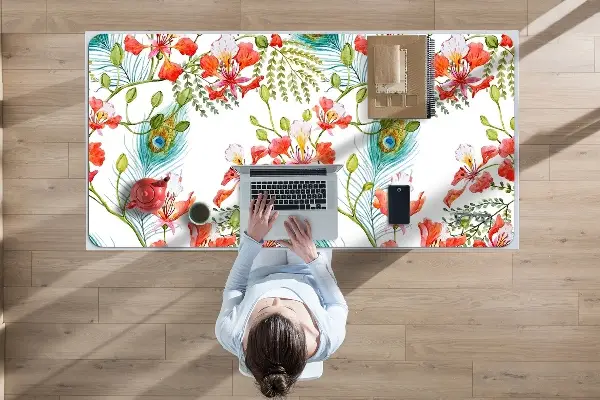 Sous main de bureau des plumes de paon