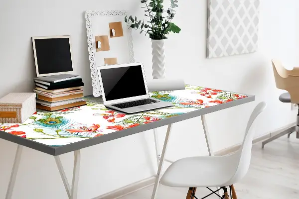 Sous main de bureau des plumes de paon