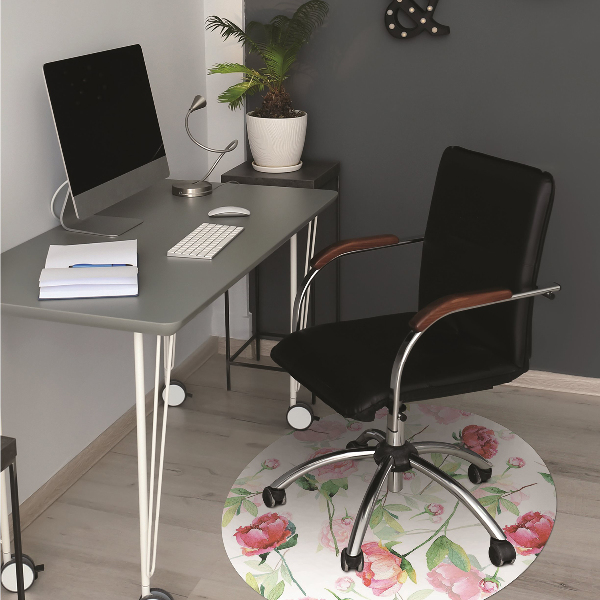 Tapis de chaise de bureau Fleurs rouges
