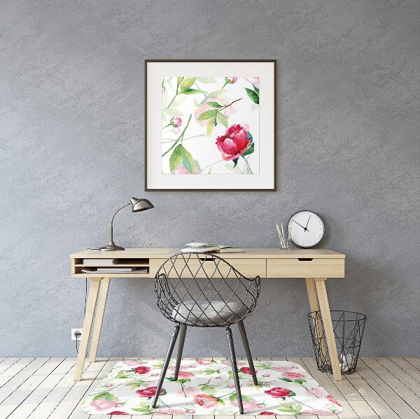 Tapis de chaise de bureau Fleurs rouges