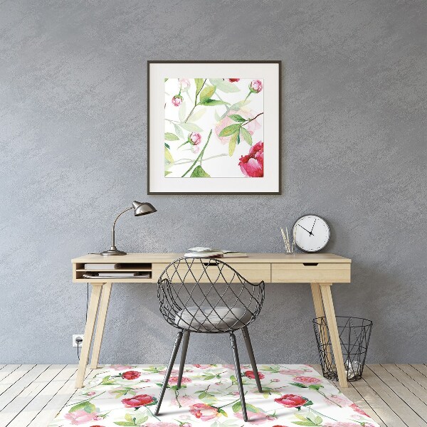 Tapis de chaise de bureau Fleurs rouges