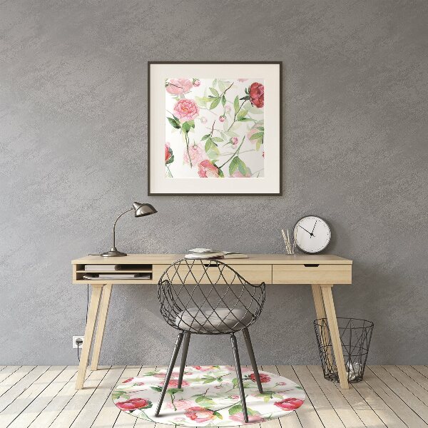 Tapis de chaise de bureau Fleurs rouges