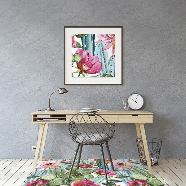 Tapis pour chaise de bureau Fleurs de cactus