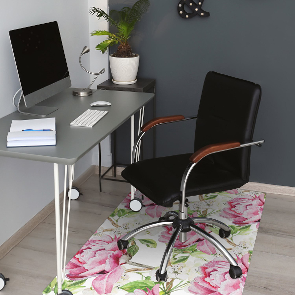 Tapis pour chaise de bureau Pivoines roses