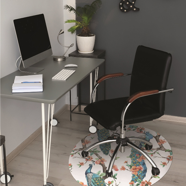 Tapis pour chaise de bureau Paons et fleurs