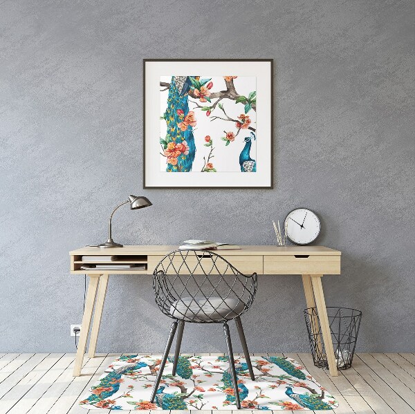 Tapis pour chaise de bureau Paons et fleurs