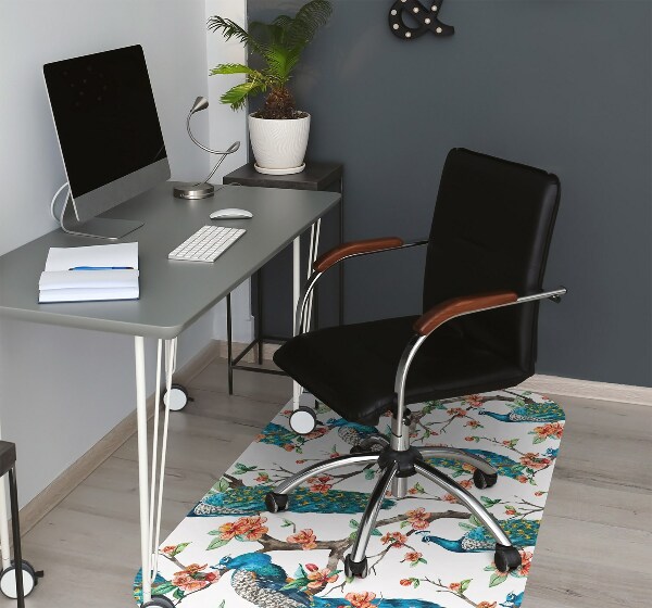 Tapis pour chaise de bureau Paons et fleurs