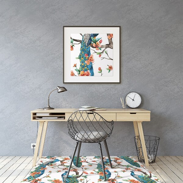 Tapis pour chaise de bureau Paons et fleurs