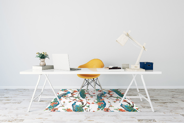 Tapis pour chaise de bureau Paons et fleurs