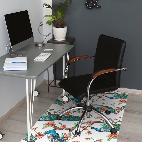 Tapis pour chaise de bureau Paons et fleurs