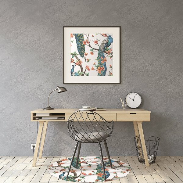 Tapis pour chaise de bureau Paons et fleurs