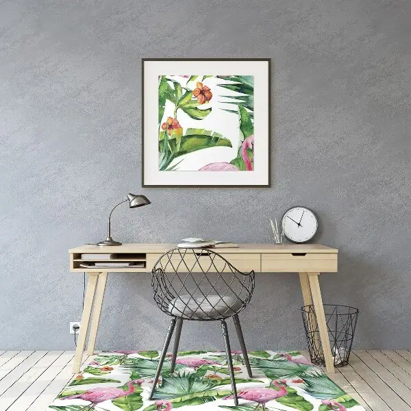Tapis fauteuil bureau do biura Feuilles et flamants