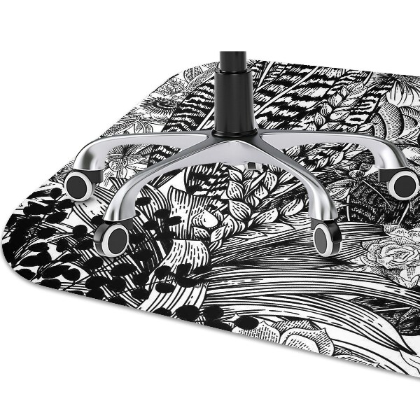 Tapis protection sol Feuilles noires et blanches
