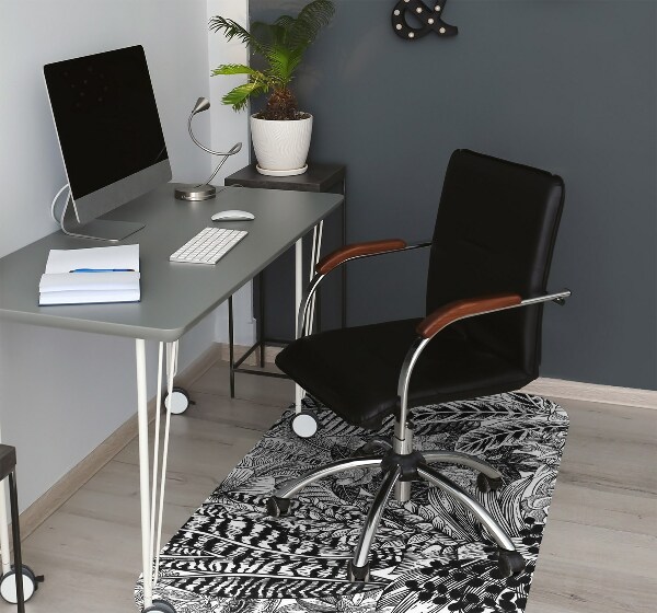 Tapis protection sol Feuilles noires et blanches