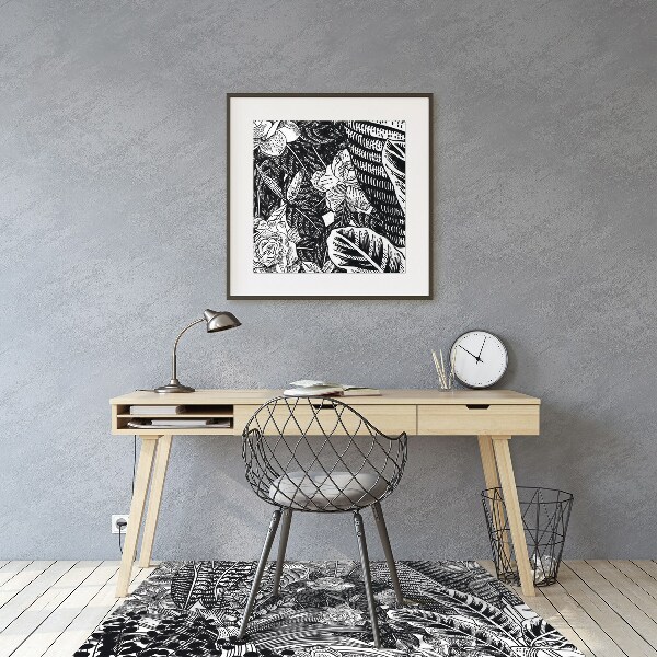 Tapis protection sol Feuilles noires et blanches