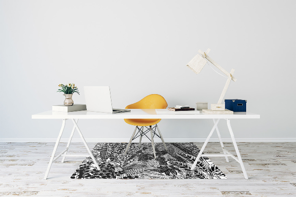 Tapis protection sol Feuilles noires et blanches