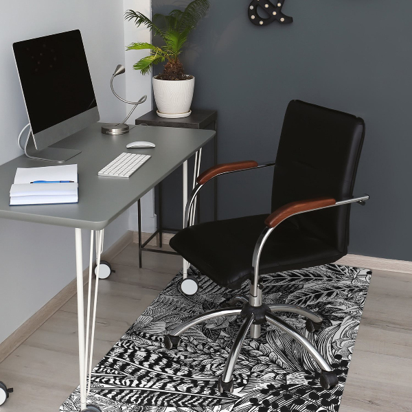 Tapis protection sol Feuilles noires et blanches