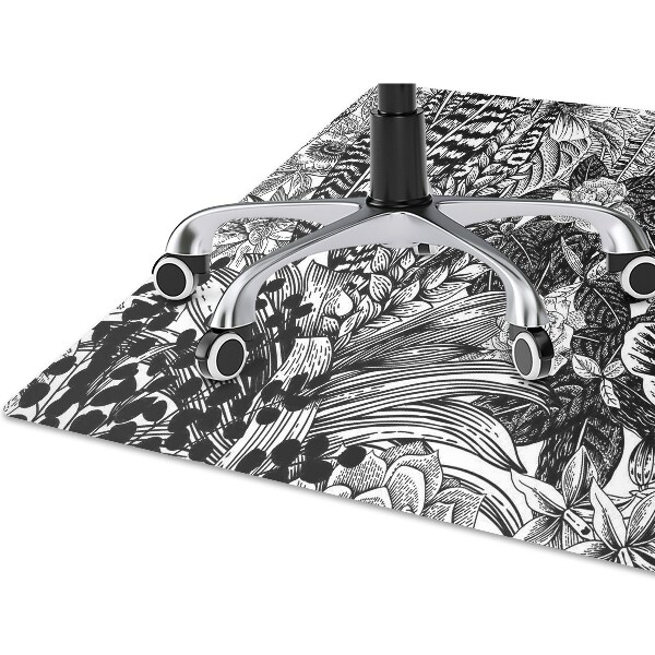 Tapis protection sol Feuilles noires et blanches