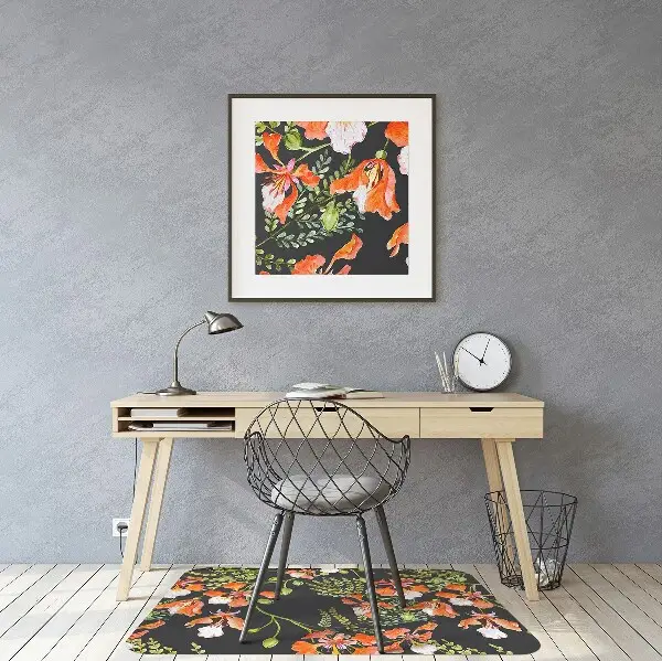 Tapis de chaise de bureau Fleurs rouges