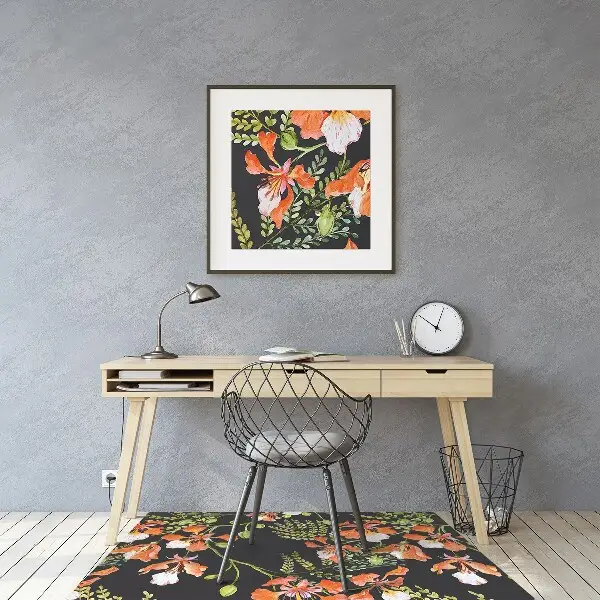 Tapis de chaise de bureau Fleurs rouges