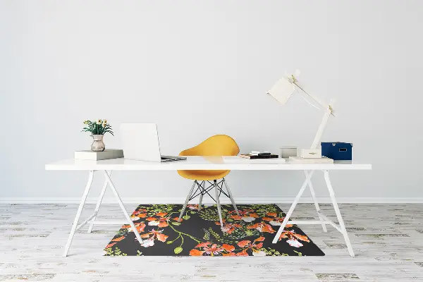 Tapis de chaise de bureau Fleurs rouges