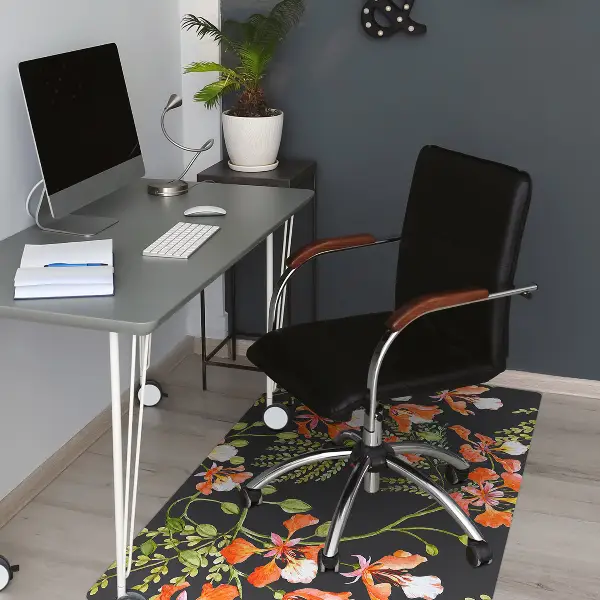 Tapis de chaise de bureau Fleurs rouges