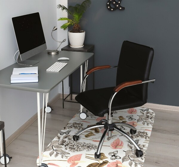 Tapis de chaise de bureau Fleurs et papillons