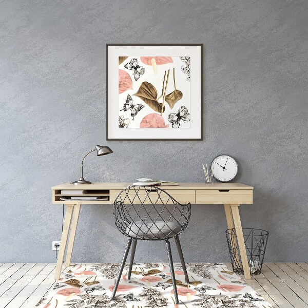 Tapis de chaise de bureau Fleurs et papillons