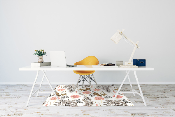 Tapis de chaise de bureau Fleurs et papillons