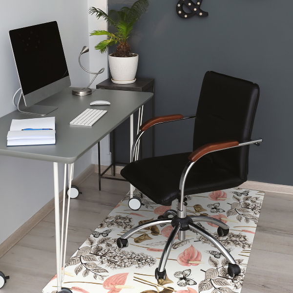 Tapis de chaise de bureau Fleurs et papillons