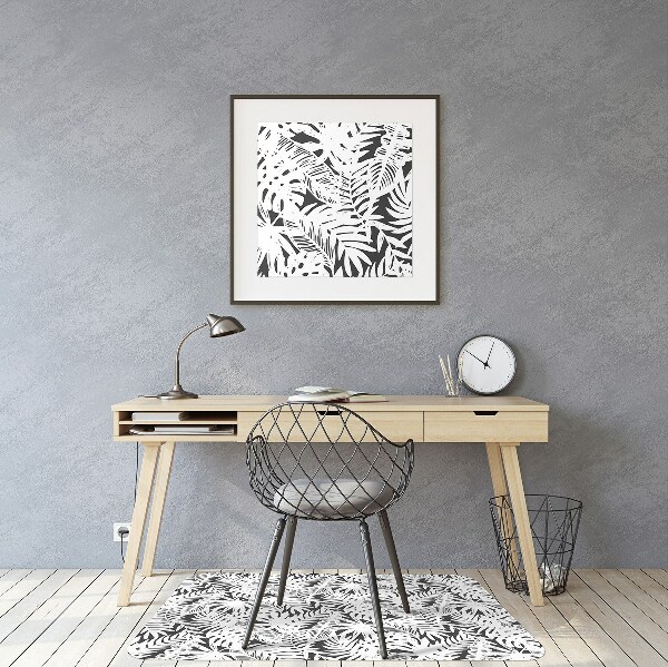 Tapis protection sol Feuilles noires et blanches
